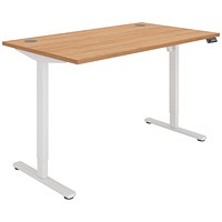 Astin Economy Sit-Stand Desk, White Leg, 1400mm, Beech Top