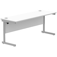 Astin 1800mm Slim Rectangular Desk, Silver Cantilever Legs, White