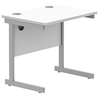 Astin 800mm Slim Rectangular Desk, Silver Cantilever Legs, White