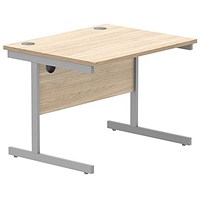 Astin 800mm Rectangular Desk, Silver Cantilever Legs, Oak