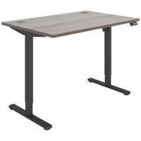 Polaris Single Motor Sit-Stand Desk, Black Leg, 1200mm, Grey Oak Top