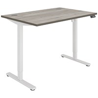 Polaris Single Motor Sit-Stand Desk, White Leg, 1200mm, Grey Oak Top