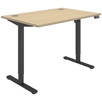 Polaris Single Motor Sit-Stand Desk, Black Leg, 1200mm, Oak Top