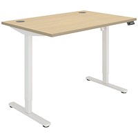 Polaris Single Motor Sit-Stand Desk, White Leg, 1200mm, Oak Top