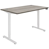 Polaris Single Motor Sit-Stand Desk, White Leg, 1400mm, Grey Oak Top