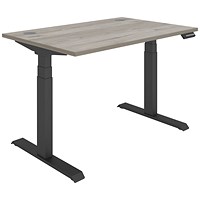 Polaris Dual Motor Sit-Stand Desk, Black Leg, 1200mm, Grey Oak Top