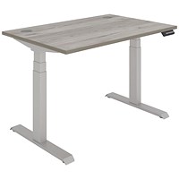Polaris Dual Motor Sit-Stand Desk, Silver Leg, 1200mm, Grey Oak Top