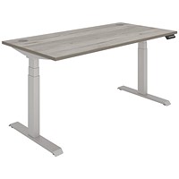 Polaris Dual Motor Sit-Stand Desk, Silver Leg, 1600mm, Grey Oak Top