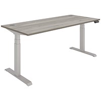 Polaris Dual Motor Sit-Stand Desk, Silver Leg, 1800mm, Grey Oak Top