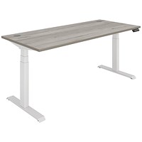 Polaris Dual Motor Sit-Stand Desk, White Leg, 1800mm, Grey Oak Top