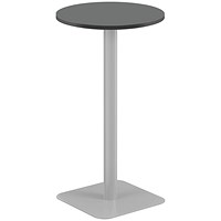 Jemini Origin Round Table, 600mm Wide, 1145mm High, Silver Leg, Black