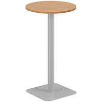 Jemini Origin Round Table, 600mm Wide, 1145mm High, Silver Leg, Oak