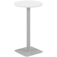 Jemini Origin Round Table, 600mm Wide, 1145mm High, Silver Leg, White