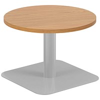 Jemini Origin Round Table, 600mm Wide, 430mm High, Silver Leg, Oak