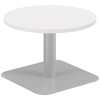 Jemini Origin Round Table, 600mm Wide, 430mm High, Silver Leg, White