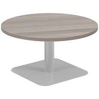 Jemini Origin Round Table, 800mm Wide, 430mm High, Silver Leg, Grey Oak