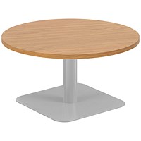 Jemini Origin Round Table, 800mm Wide, 430mm High, Silver Leg, Oak