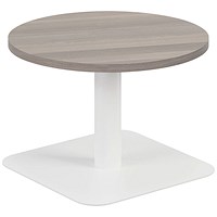 Jemini Origin Round Table, 600mm Wide, 430mm High, White Leg, Grey Oak Jemini Origin Round Table, 600mm Wide, 430mm High, White Leg, Grey Oak