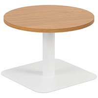 Jemini Origin Round Table, 600mm Wide, 430mm High, White Leg, Oak