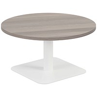 Jemini Origin Round Table, 800mm Wide, 430mm High, White Leg, Grey Oak Jemini Origin Round Table, 800mm Wide, 430mm High, White Leg, Grey Oak