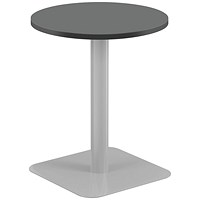 Jemini Origin Round Table, 600mm Wide, 725mm High, Silver Leg, Black