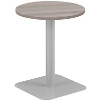 Jemini Origin Round Table, 600mm Wide, 725mm High, Silver Leg, Grey Oak