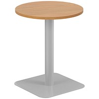 Jemini Origin Round Table, 600mm Wide, 725mm High, Silver Leg, Oak Jemini Origin Round Table, 600mm Wide, 725mm High, Silver Leg, Oak
