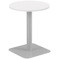 Jemini Origin Round Table, 600mm Wide, 725mm High, Silver Leg, White