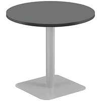 Jemini Origin Round Table, 800mm Wide, 725mm High, Silver Leg, Black