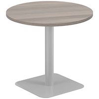Jemini Origin Round Table, 800mm Wide, 725mm High, Silver Leg, Grey Oak