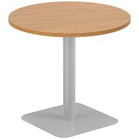 Jemini Origin Round Table, 800mm Wide, 725mm High, Silver Leg, Oak Jemini Origin Round Table, 800mm Wide, 725mm High, Silver Leg, Oak