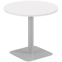 Jemini Origin Round Table, 800mm Wide, 725mm High, Silver Leg, White