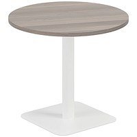 Jemini Origin Round Table, 800mm Wide, 725mm High, White Leg, Grey Oak