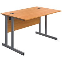 Serrion 1200mm Rectangular Desk, Silver Double Cantilever Legs, Beech