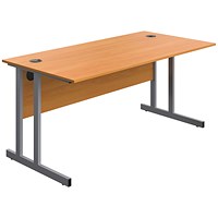 Serrion 1600mm Rectangular Desk, Silver Double Cantilever Legs, Beech
