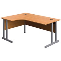 Serrion 1600mm Corner Desk, Left Hand, Silver Cantilever Legs, Beech