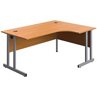Serrion 1600mm Corner Desk, Right Hand, Silver Cantilever Legs, Beech