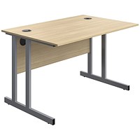 Serrion 1200mm Rectangular Desk, Silver Double Cantilever Legs, Oak