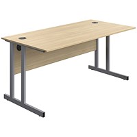 Serrion 1600mm Rectangular Desk, Silver Double Cantilever Legs, Oak