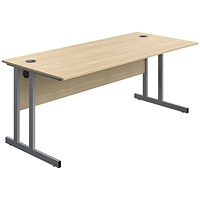 Serrion 1800mm Rectangular Desk, Silver Double Cantilever Legs, Oak