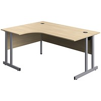 Serrion 1600mm Corner Desk, Left Hand, Silver Cantilever Legs, Oak