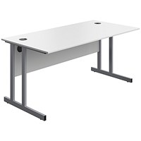Serrion 1600mm Rectangular Desk, Silver Double Cantilever Legs, White