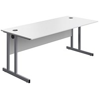 Serrion 1800mm Rectangular Desk, Silver Double Cantilever Legs, White