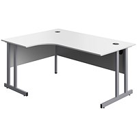 Serrion 1600mm Corner Desk, Left Hand, Silver Cantilever Legs, White