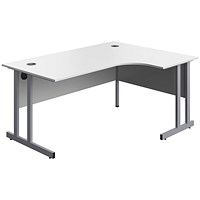 Serrion 1600mm Corner Desk, Right Hand, Silver Cantilever Legs, White