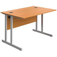 Serrion 1200mm Rectangular Desk, White Double Cantilever Legs, Beech