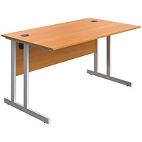 Serrion 1400mm Rectangular Desk, White Double Cantilever Legs, Beech