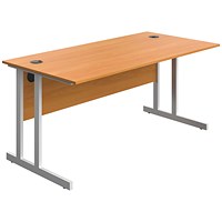 Serrion 1600mm Rectangular Desk, White Double Cantilever Legs, Beech