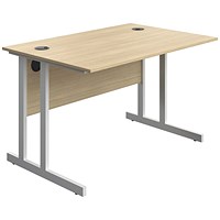 Serrion 1200mm Rectangular Desk, White Double Cantilever Legs, Oak
