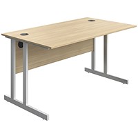 Serrion 1400mm Rectangular Desk, White Double Cantilever Legs, Oak